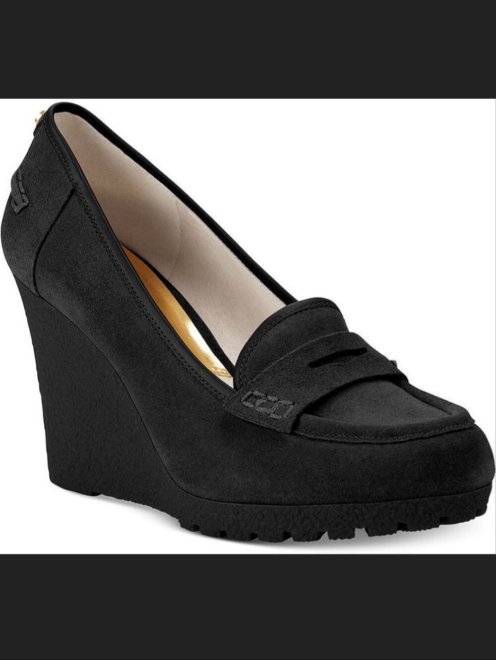 Michael Kors Black Suede Rory Loafer Wedge Pumps Size 9